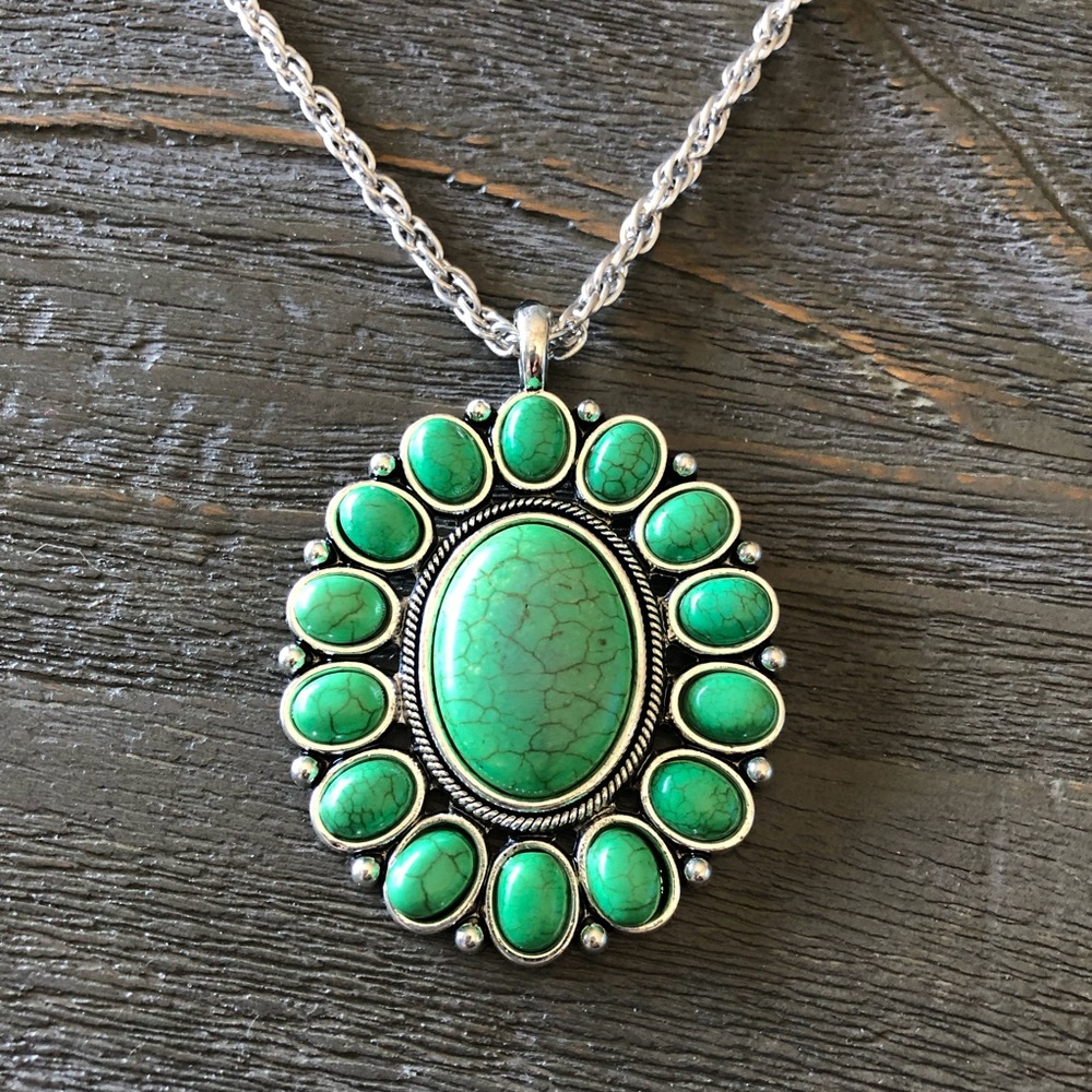CLEARANCE 5 for $20 SALE Green Howlite Cabachon Pendant with Chain